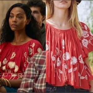 The Great The Dale Top in Color Red Size 3 Floral Embroidered 100% Cotton E